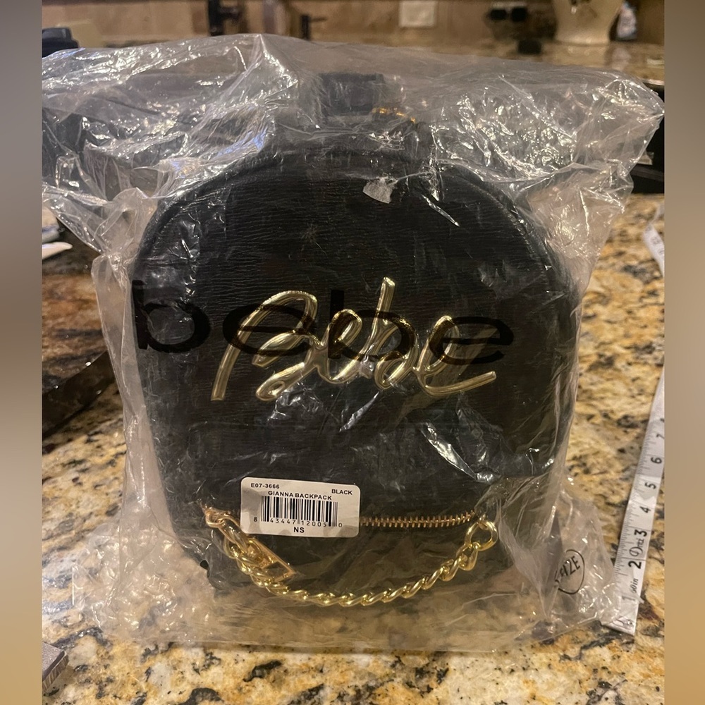 NWT BEBE small black gold chain mini backpack - Picture 7 of 7